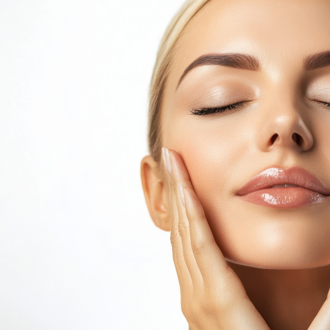 mujer con rostro brillante